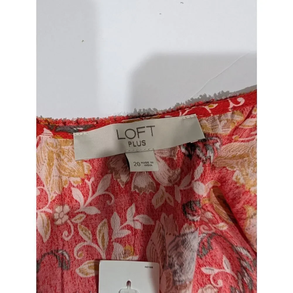 Loft Dress Womens 20 Red Floral‎ Wrap Front Midi Spring Fall NWT